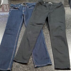 Express Skinny Mid Rise Jeans in Blue and High Rise Stretch Anklel Legging Black